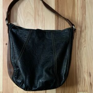 Fossil Black and Brown Leather Shoulder Bag
